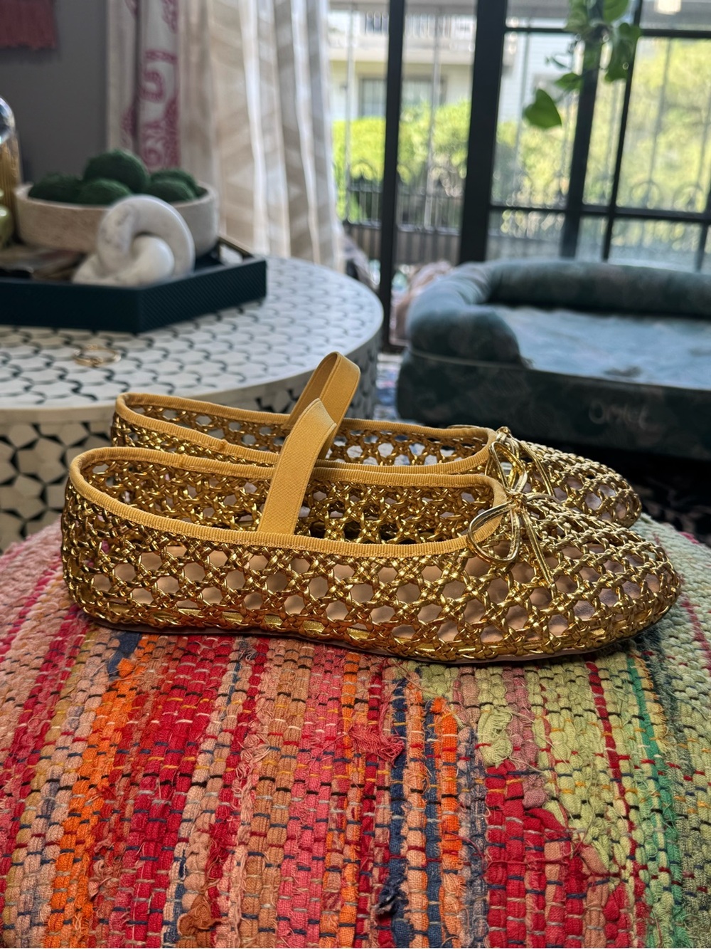 🔱⚜️ Gold Woven Ballet Flats - Women's Slip-On Loafers ⚜️🔱 - Picture 3 of 5